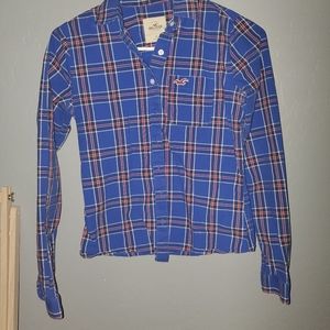 XS blue plaid Hollister button-up